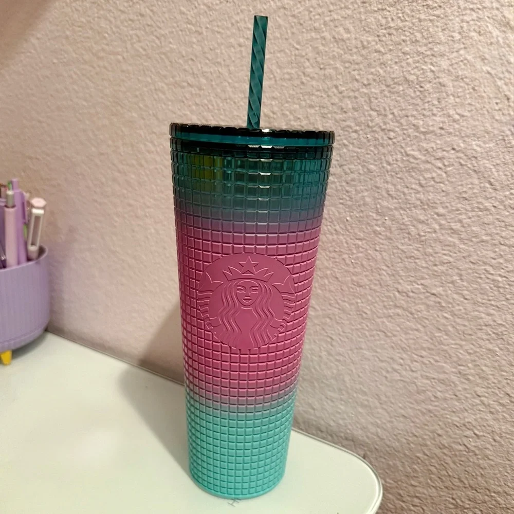 Starbucks Pink and Teal Textured Tumbler (NWOT)